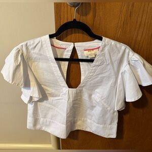 Anthropologie  Maeve White Ruffle Sleeve Crop Top